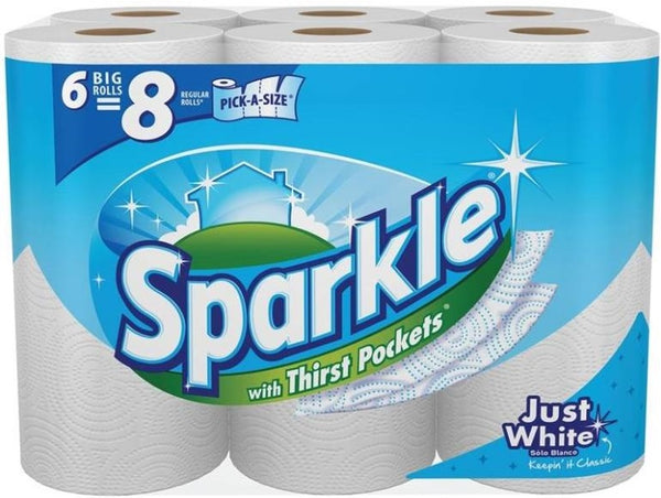 Sparkle 21766 Roll Paper Towels, 6 Count, White