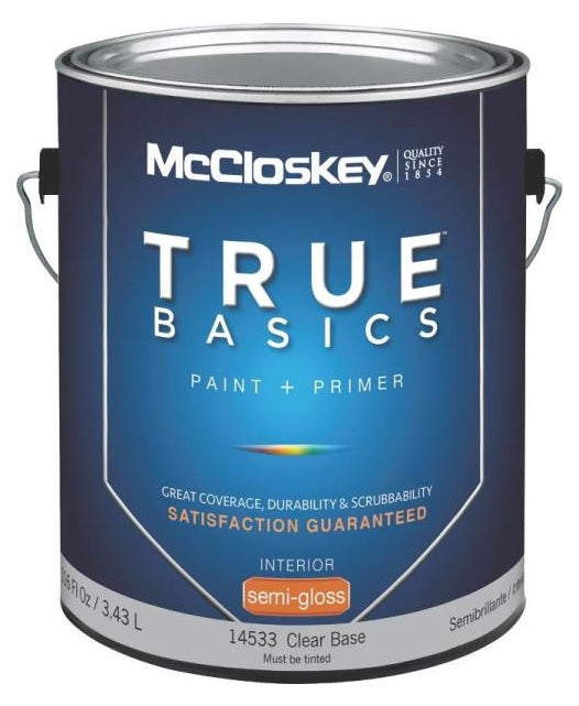 McCloskey 14533 True Basics Interior Latex Semi-Gloss Paint, Clear Base