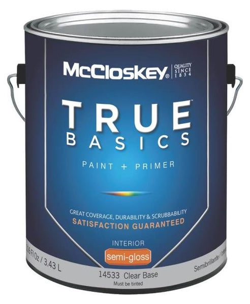 McCloskey 14533 True Basics Interior Latex Semi-Gloss Paint, Clear Base