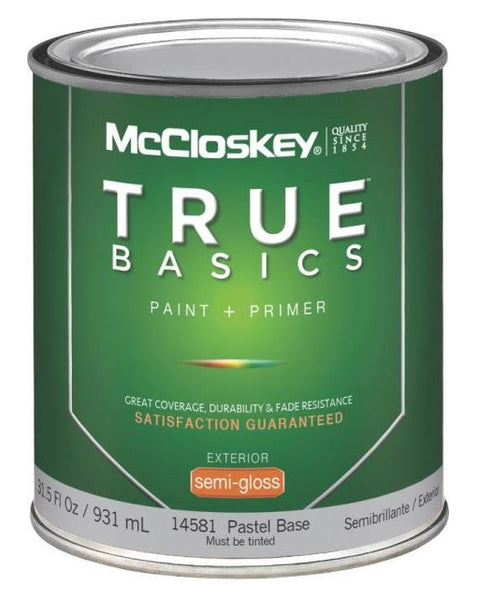 McCloskey 14581 True Basics Exterior Latex Semi-Gloss Paint, Pastel Base