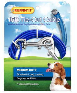 Westminster Pet 7N29115 Ruffin' It Tangle-Resistant Tie-Out Cable, Galvanized Cable, 15 Feet