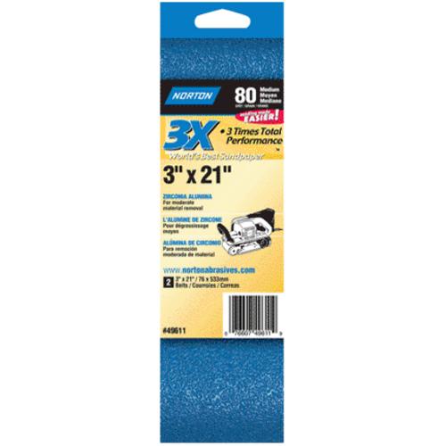 Norton 03996 High Performance Sanding Belt, 80 Grit, 3" x 21"