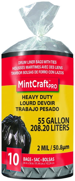 Vulcan FG-03812-09  Heavy Duty Drum Liner, 55 Gal, 2 Mil T, Poly, Black