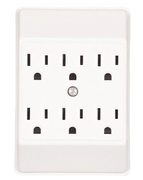 Eaton 1146W-SP Six Outlet Tap Duplex Receptacle, White, 15 amp, 125 volt