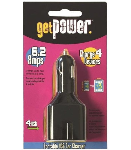GETPOWER GP-DC4USB-BLK USB Chargers, DC - Car, Black