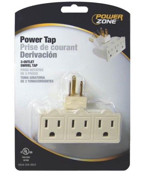 PowerZone OR101100 Swivel Power Outlet Tap, 15 A, 3-Outlet