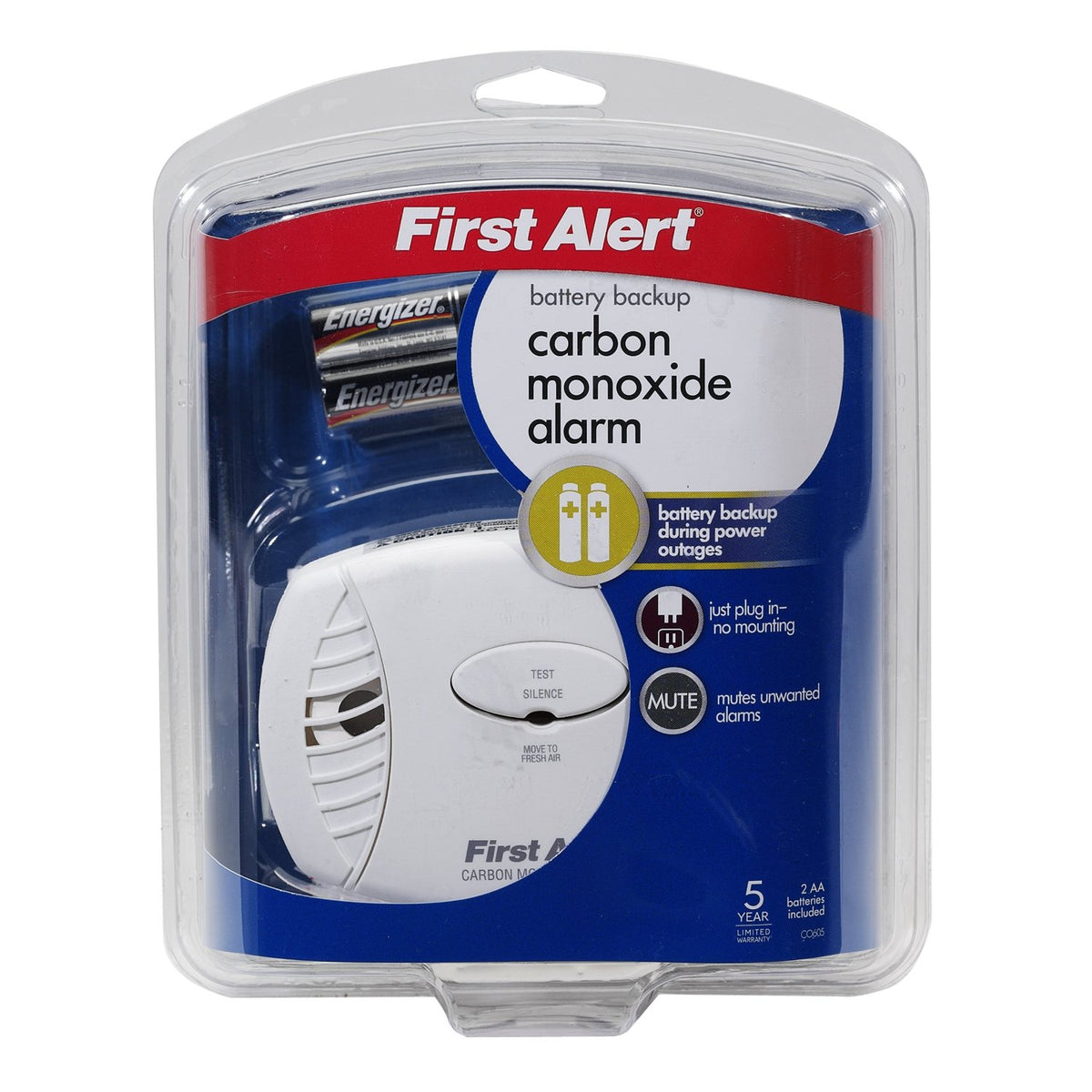 First Alert CO605 Carbon Monoxide Plug In Alarm, 85 db