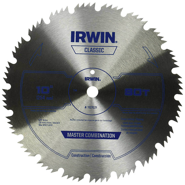 Irwin 11270ZR Circular Saw Blade 10" X 80 Teeth, Steel