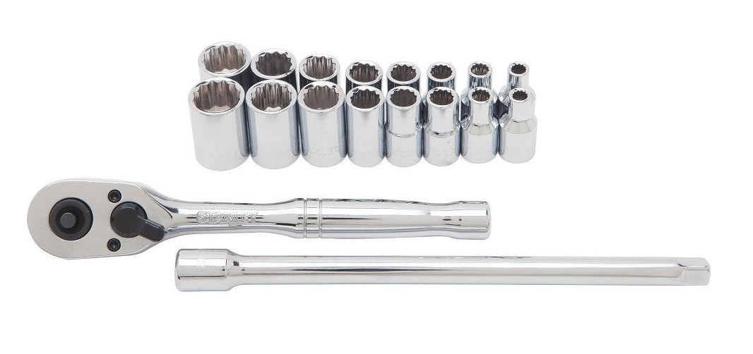Stanley STMT74863 SAE & Metric 1/4" Drive Mechanics Tool Set, 12-Pt, 18-Piece