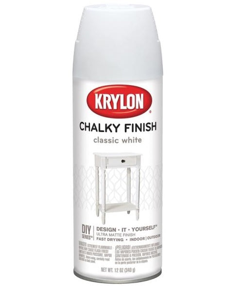 Krylon K04101000 Chalky Finish Spray Paint, 12 Oz, Classic White