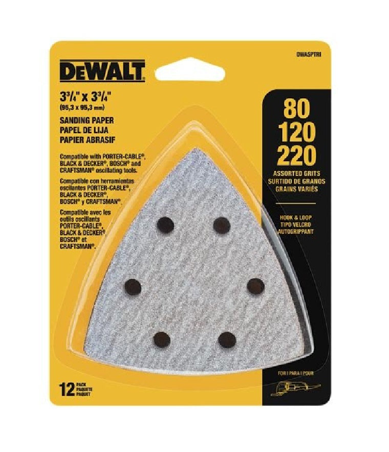 DeWalt DWASPTRI Hook and Loop Triangle Sandpaper, Assorted 12-Pack