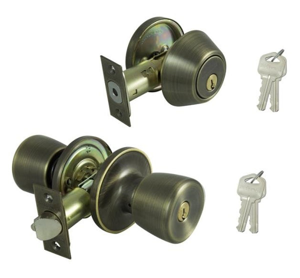 ProSource BS8B1-PS 6-Way Adjustable Entry Lockset, KA2, Antique Brass
