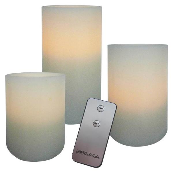 Holiday Basix E03390 Flameless Real Wax LED Piller Candle, 6", Set of 3