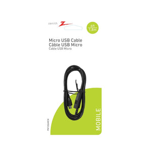 AmerTac PM1006MCW Micro-B to USB A Cable, White, 6' L