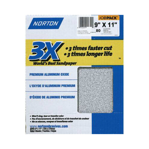 Norton 02641 Premium Aluminum Oxide Sandpaper, 9" x 11", 80 Grit
