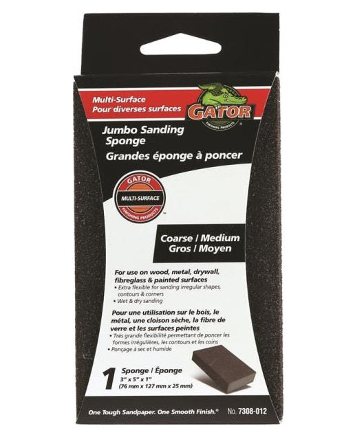 Gator 7308-012 Multi-Surface Waterproof Sanding Sponge, Jumbo, Coarse/Medium Grade