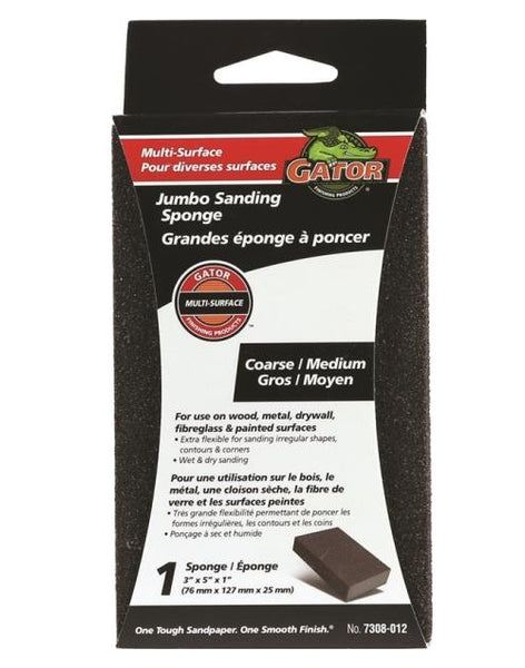 Gator 7308-012 Multi-Surface Waterproof Sanding Sponge, Jumbo, Coarse/Medium Grade