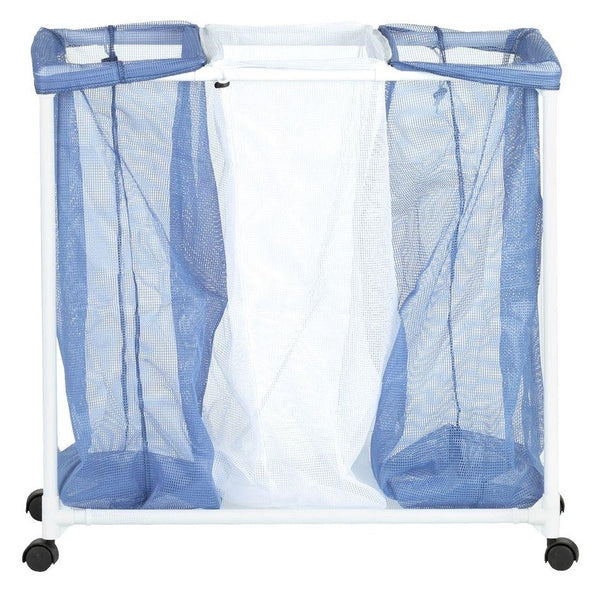 Honey Can Do HMP-01629 Mesh Laundry Sorter Hamper, 3-Bag, White/Blue.