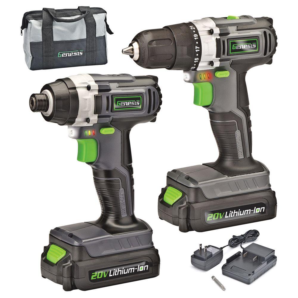 Genesis GL20DIDKA2 Lithium-Ion Drill/Impact Driver Combo Kit, Cordless, 20 Volt