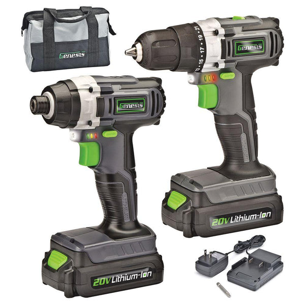 Genesis GL20DIDKA2 Lithium-Ion Drill/Impact Driver Combo Kit, Cordless, 20 Volt