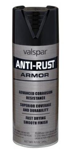 Valspar 044.0021925.076 Anti-Rust Armor Spray Paint, 12 Oz, Satin Black