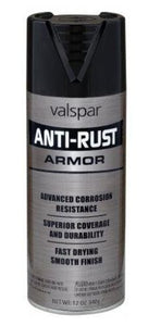 Valspar 044.0021925.076 Anti-Rust Armor Spray Paint, 12 Oz, Satin Black