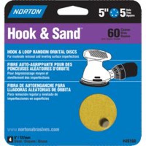 Norton 07660749168 Hook & Loop Sanding Disc, 5" x 5 Hole