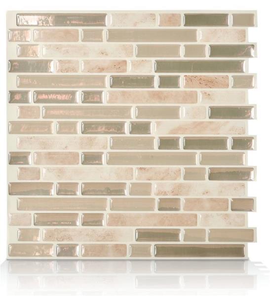 Smart Tiles  SM1043-6 Wall Tile, Vinyl, Bellagio Sabbia, Beige And Brown, 10" W X 10.6" H