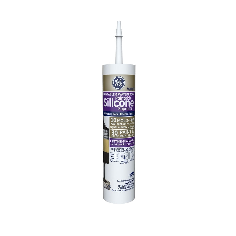 GE 2733730 Window and Door Silicone Caulk, White, 10.1 oz