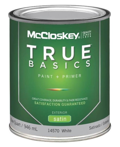 McCloskey 14570 True Basics Exterior Latex Satin Paint, Quart, White