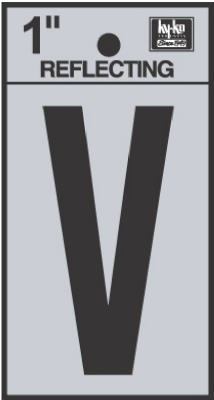 Hy-Ko RV-15/V Reflective Adhesive Vinyl Letter V Sign, 1", Black/Silver