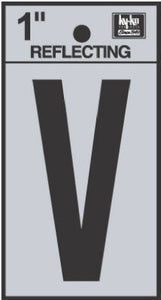 Hy-Ko RV-15/V Reflective Adhesive Vinyl Letter V Sign, 1", Black/Silver