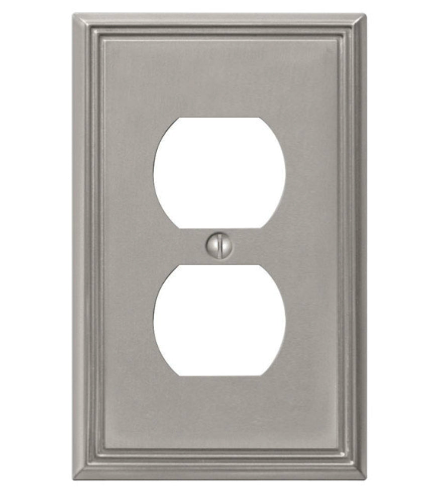 Amerelle 77DBN Die-Cast Metal Duplex Outlet Cover, Brushed Nickel