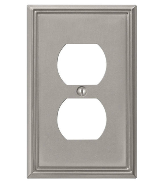 Amerelle 77DBN Die-Cast Metal Duplex Outlet Cover, Brushed Nickel