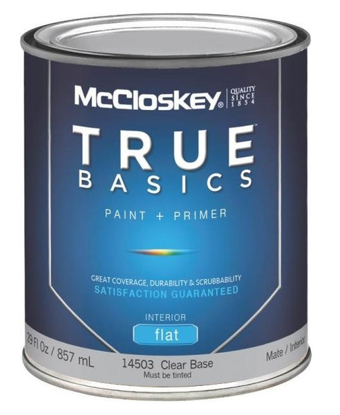 McCloskey 14503 True Basics Interior Latex Flat Paint, Quart, Clear Base