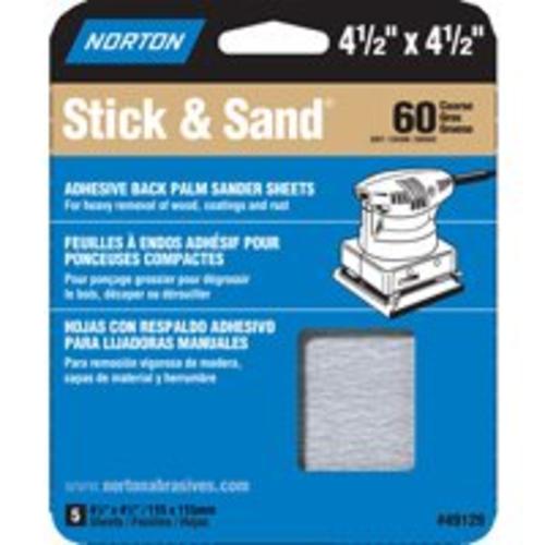 Norton 07660705453 Stick & Sand Sheet, 4-1/2" x 4-1/2", 60 Grit
