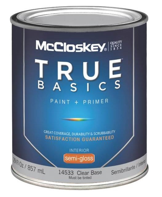 McCloskey 14533 True Basics Interior Latex Semi-Gloss Paint, Clear Base