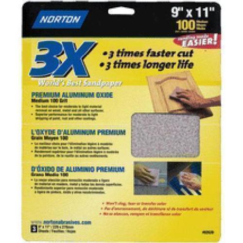 Norton 02620 3X Sandsheet 9"x11", 100 Grit