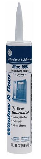 GE GE22566 Max Siliconized Acrylic Window & Door Caulk, White, 10.1 Oz