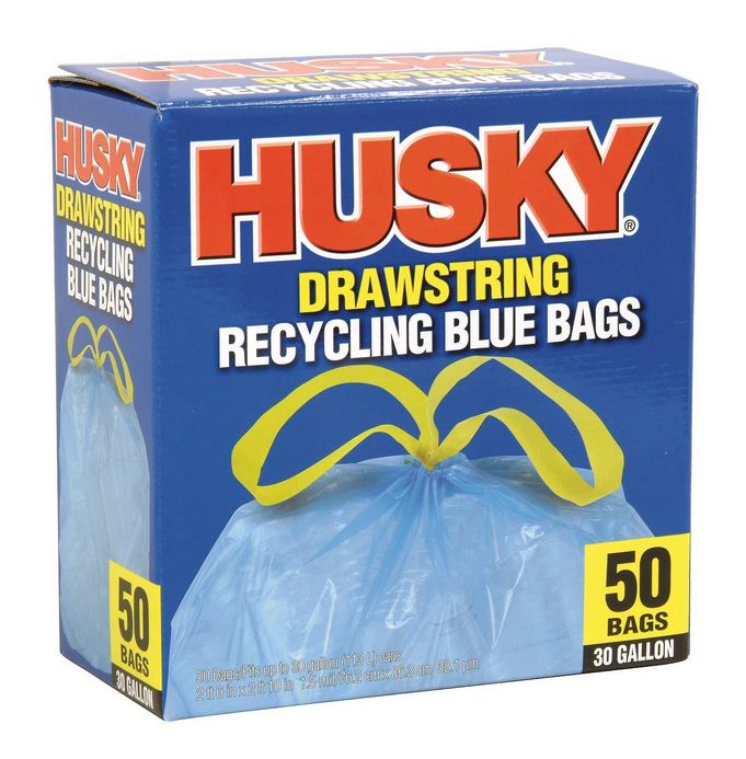 Husky HK30DS050BU Drawstring Kitchen Recycling Blue Bags, 30 Gallon