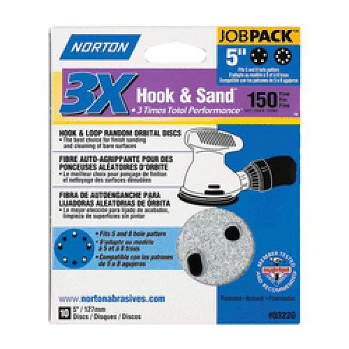 Norton 03220 Hook and Loop Sanding Discs, 5" Dia., P150 Grit