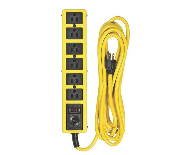 Woods 5138N Jacket Surge Protector Strip, 6 Outlet, Yellow