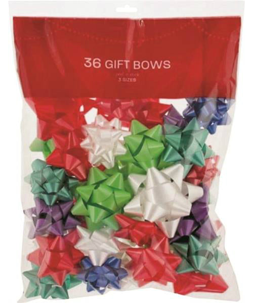 Holiday Basix 68101 Stick Colored Star Bows for Gift Wrap, 36 Pieces