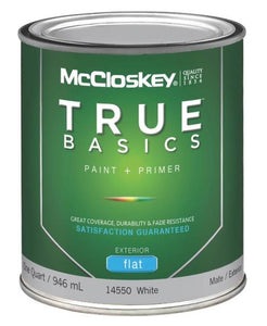 McCloskey 14550 True Basics Exterior Latex Flat Paint, Quart, White