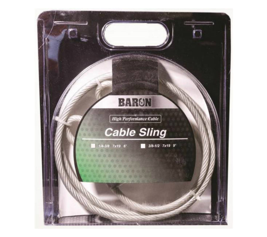 Baron 08505/50580 Vinyl Coated Cable Sling, 3/8"x1/2"x9',One Loop