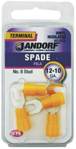 Jandorf 60998 Vinyl Insulated Terminal Spade, Yellow, 12-10 AWG