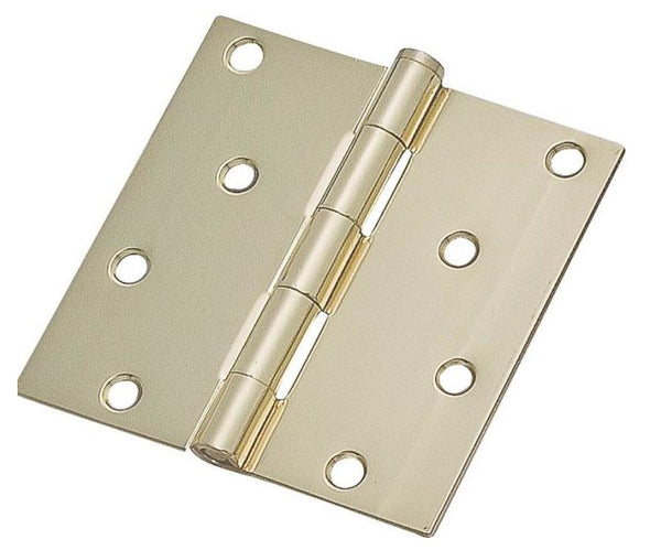 Prosource 20339BBX Square Corner Residential Door Hinge, 4", Bright Polished Brass