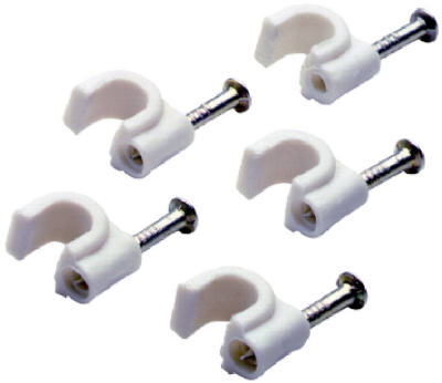 RCA VH102N Coaxial Cable Nail In Type Clamps, White, 20-Pack