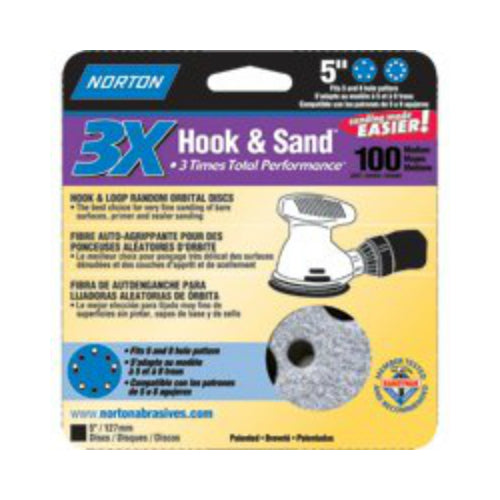 Norton 03231 Hook and Sand Paper Disc, 5" Dia., Grit 100