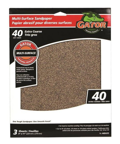 Gator 4439-012 Multi-Surface Sanding Sheet, 9" x 11", 40 Grit